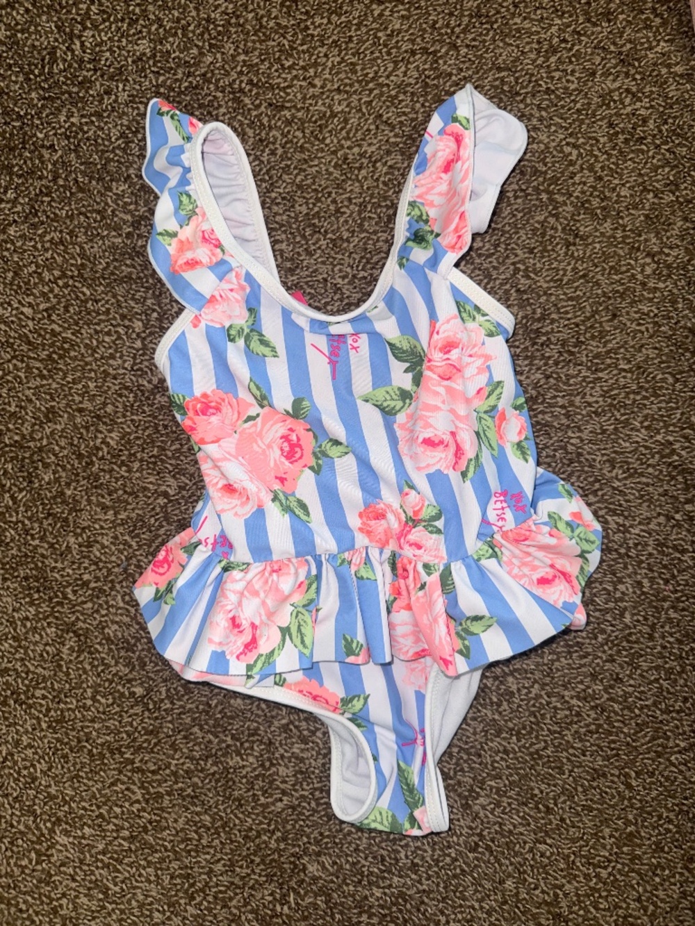 Betsey Johnson Girls Floral Ruffle One Piece Swimsuit Size 6